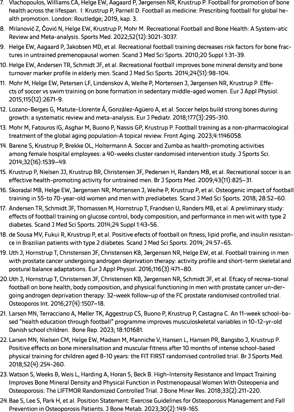 7. Vlachopoulos, Williams CA, Helge EW, Aagaard P, J rgensen NR, Krustrup P. Football for promotion of bone health ac...