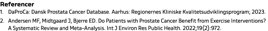 Referencer 1. DaProCa: Dansk Prostata Cancer Database. Aarhus: Regionernes Kliniske Kvalitetsudviklingsprogram; 2023....